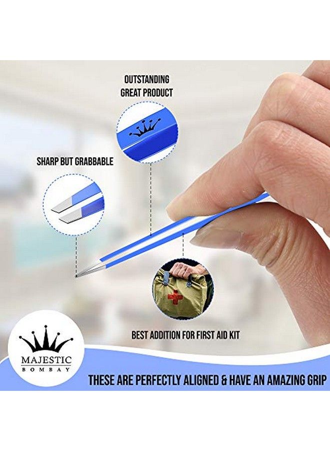 Majestic Bombay Slant Tweezers For Women And Men Splinter Ticks Facial Chin Hair Brow And Ingrown Hair Removal Set Sharp Needle Nose Stainless Steel Surgical Precision Pluckers Majestic Bombay - Image 4