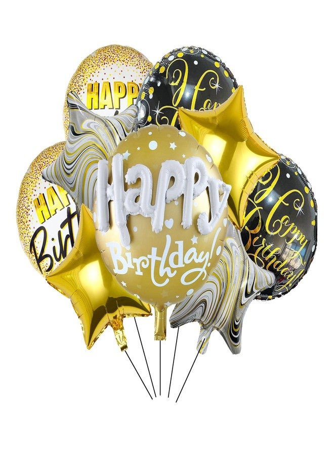 CSTYWC 8PCS Happy Birthday Foil Balloons 18inch Black Gold Round Aluminum Mylar Balloon Inflatable Balloons for Birthday Party Decorations Supplies - Image 1