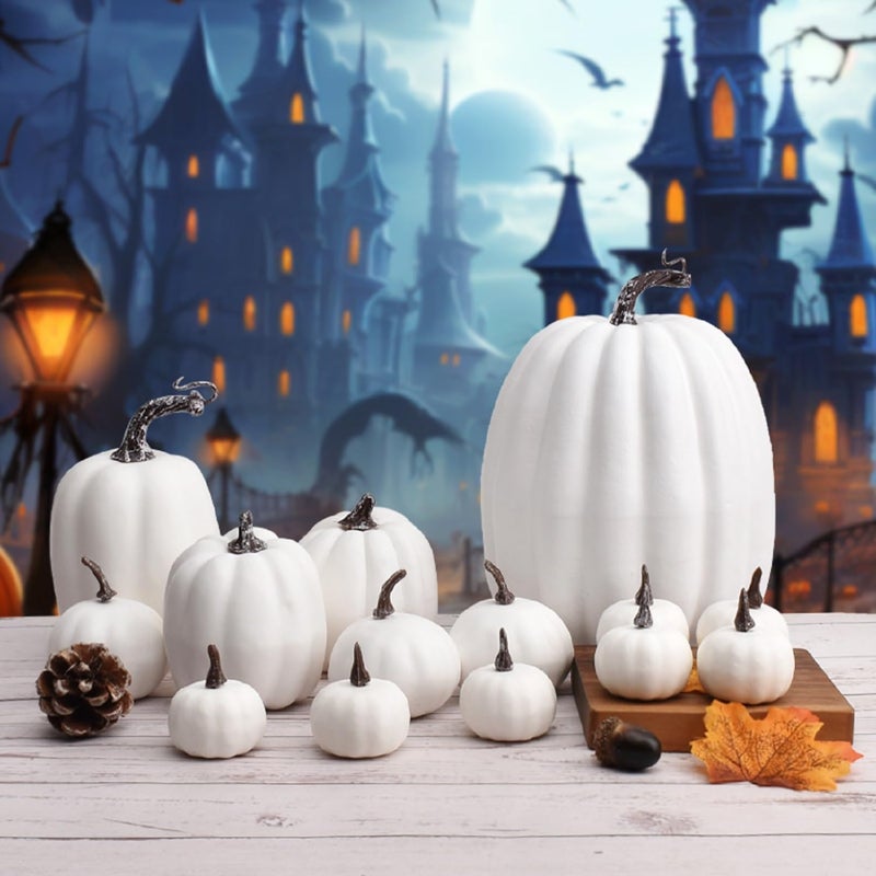 WESAPPINC WESAPPINC Artificial Pumpkins 14PCS White Fake Pumpkins Assorted Pumpkins Large Faux Harvest Pumpkins for Autumn Thanksgiving Halloween Seasonal Holiday Decor Decoration (White)  - Image 5