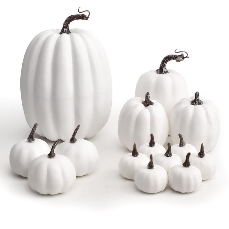 WESAPPINC WESAPPINC Artificial Pumpkins 14PCS White Fake Pumpkins Assorted Pumpkins Large Faux Harvest Pumpkins for Autumn Thanksgiving Halloween Seasonal Holiday Decor Decoration (White)  - Image 2
