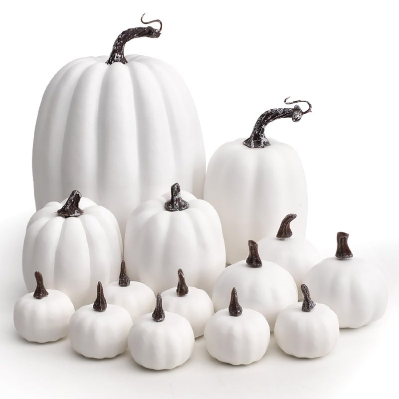 WESAPPINC WESAPPINC Artificial Pumpkins 14PCS White Fake Pumpkins Assorted Pumpkins Large Faux Harvest Pumpkins for Autumn Thanksgiving Halloween Seasonal Holiday Decor Decoration (White)  - Image 1