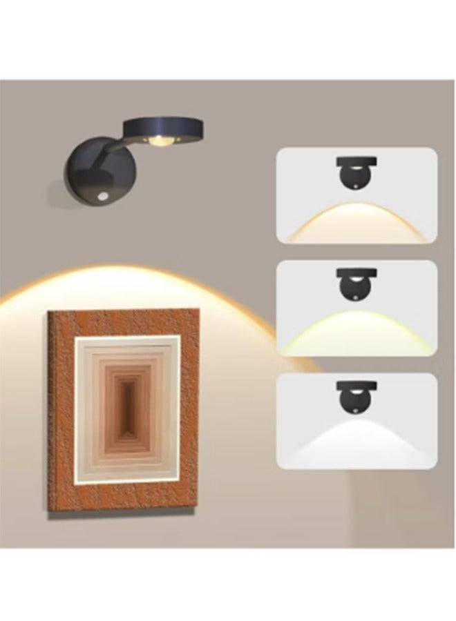 Motion Sensor Picture Light LED Cat-Eye Bulb Wall Sconce, Stick on Display Accent Lighting Dimmable 360° Rotation Rechargeable for Paintings - Image 1