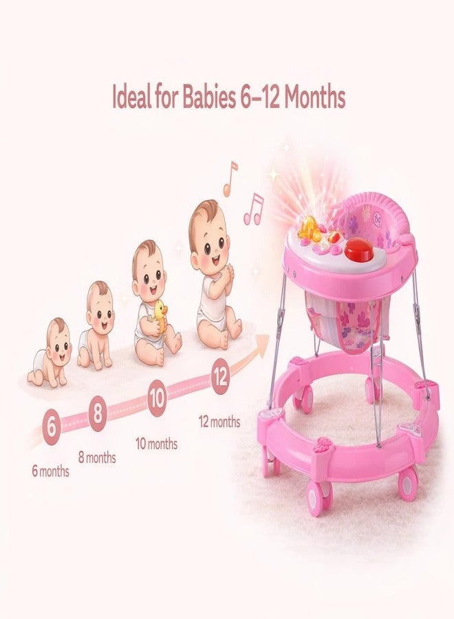 Maanit Walker with Foldable,Cushion Seat | Activity Walker for Baby with Musical Toy Bar | Walker Boys and Girls (Pink) - Image 5