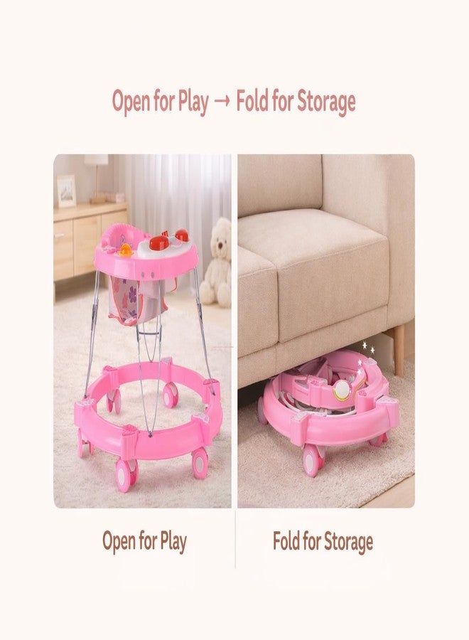 Maanit Walker with Foldable,Cushion Seat | Activity Walker for Baby with Musical Toy Bar | Walker Boys and Girls (Pink) - Image 3