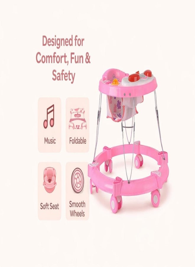 Maanit Walker with Foldable,Cushion Seat | Activity Walker for Baby with Musical Toy Bar | Walker Boys and Girls (Pink) - Image 2