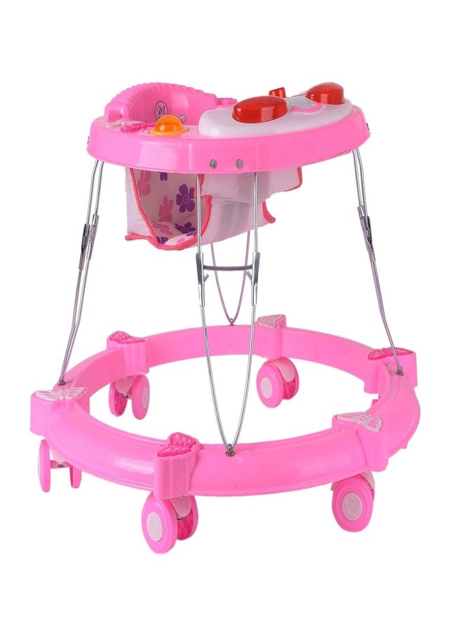 Maanit Walker with Foldable,Cushion Seat | Activity Walker for Baby with Musical Toy Bar | Walker Boys and Girls (Pink) - Image 1