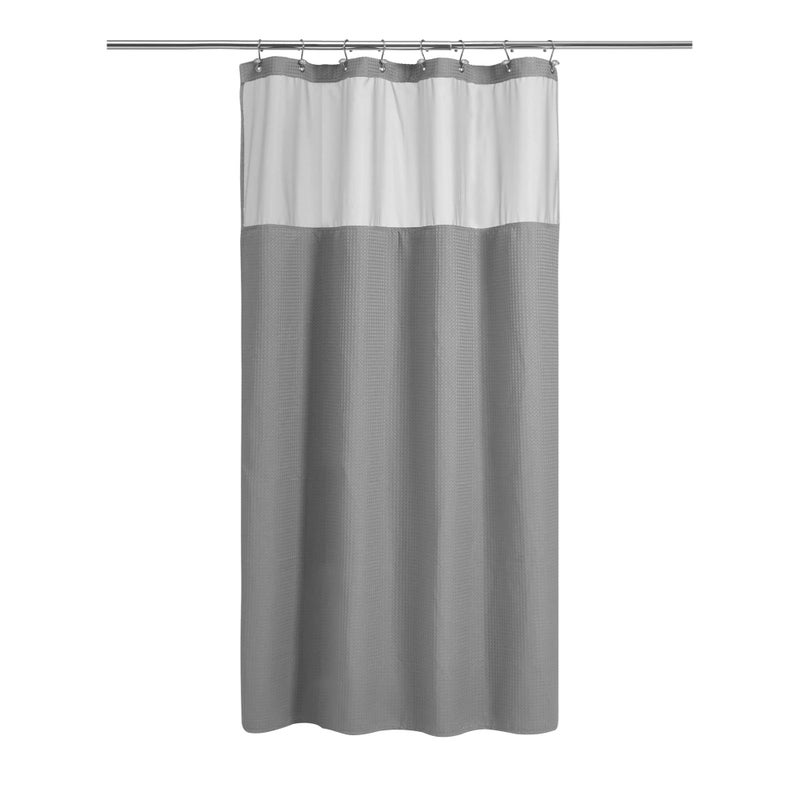 NY HOME 48 Inch Waffle Weave Shower Curtain with Snapin Fabric Liner  12 Metal Hooks Set  48 x 72 Shower Stall Size Hotel Style  Mesh Top Window Machine Washable  Gray 48x72