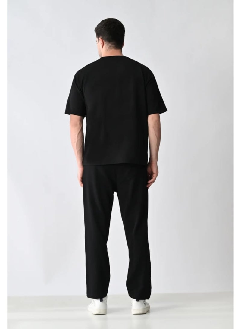 أوبيروت طقم رجالي باللون الأسود أنيق مكون من قميص وبنطال متطابق - Image 5