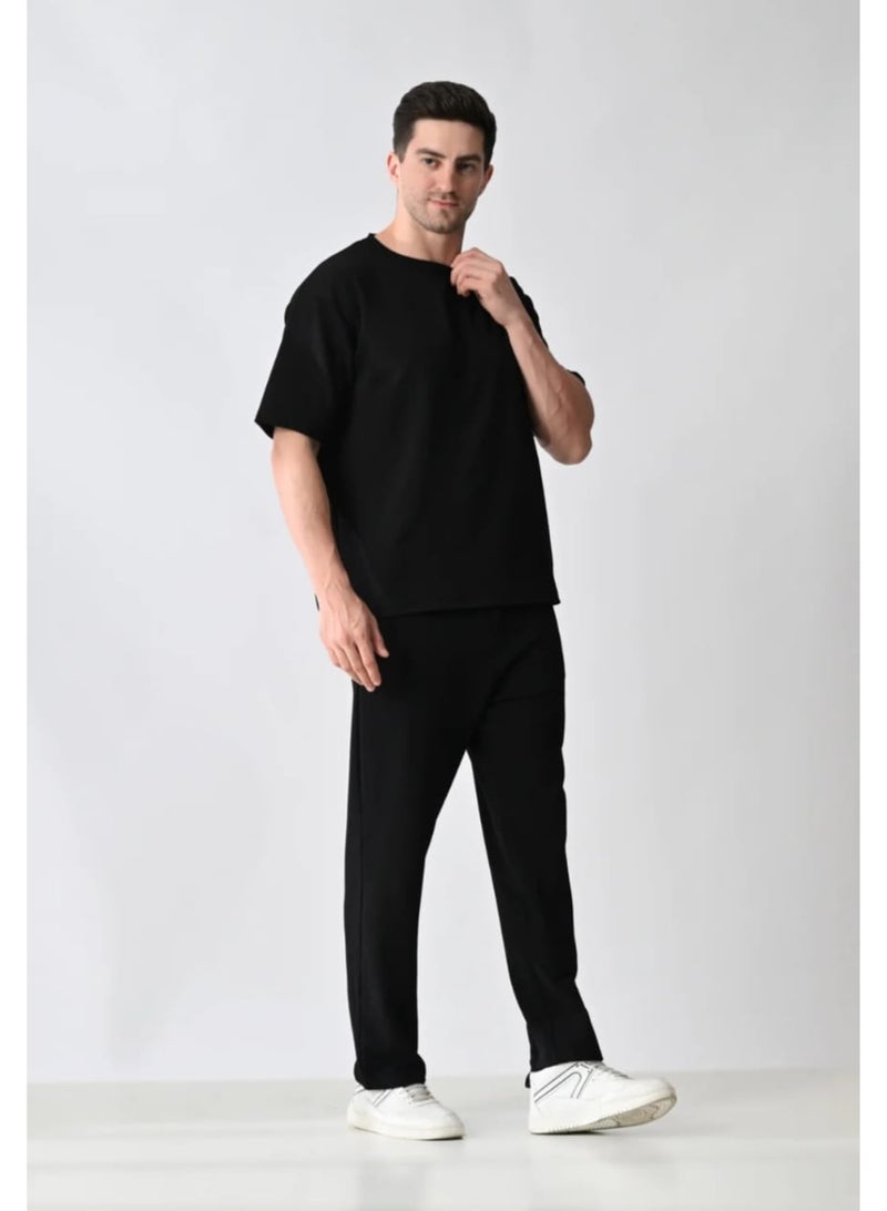 أوبيروت طقم رجالي باللون الأسود أنيق مكون من قميص وبنطال متطابق - Image 1
