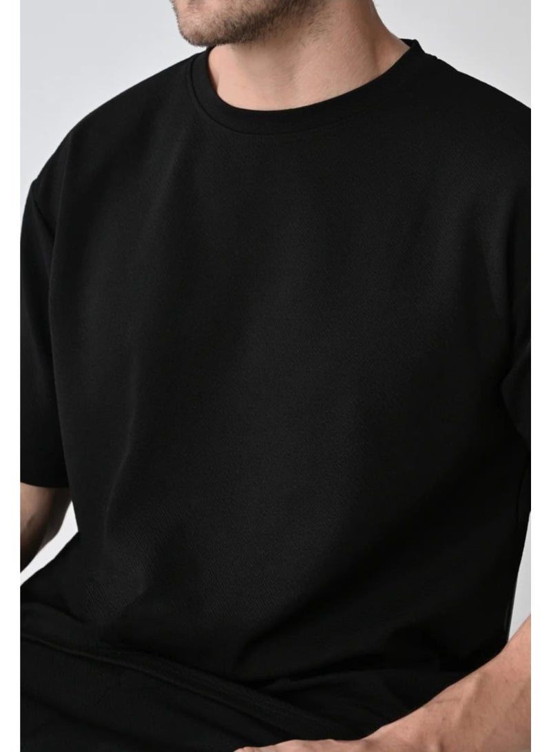 أوبيروت طقم رجالي باللون الأسود أنيق مكون من قميص وبنطال متطابق - Image 2