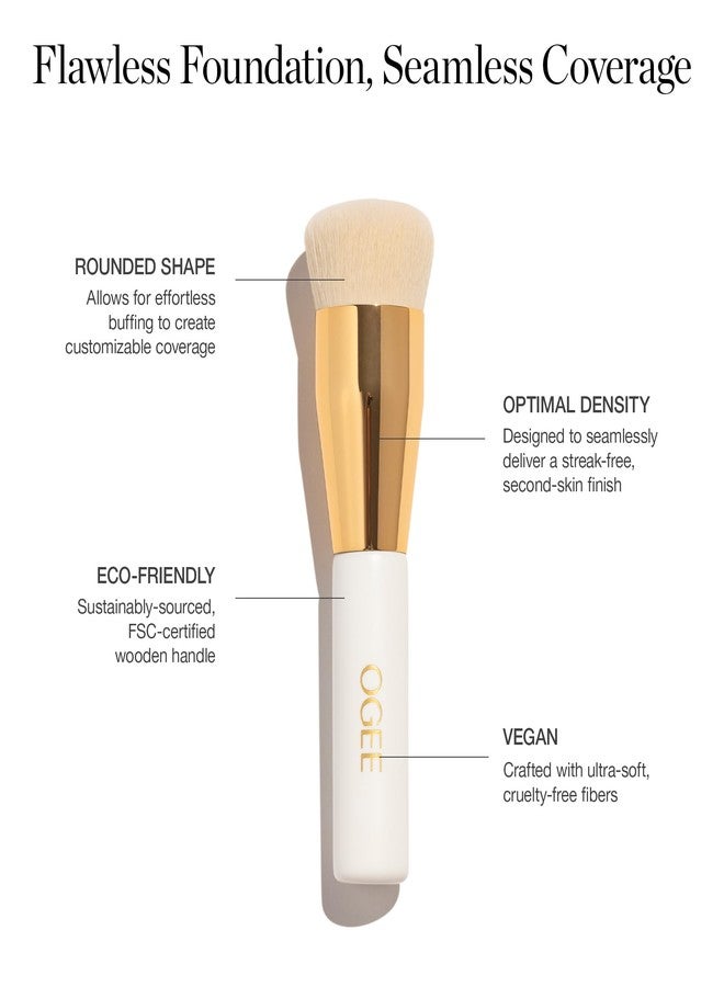 Ogee Professional Quality Makeup Brush - Ultra-Soft Base Brush with Vegan Bristles for Flawless Liquid Makeup Application - Premium Foundation Brush for Liquid Makeup - Image 2