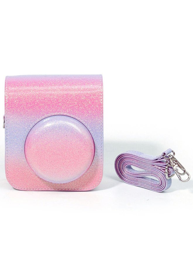 O Ozone - Protective Camera Case for Fujifilm Instax Mini 12 Instant Camera PU Leather Glitter Gradient Style Camera Bag with Shoulder Strap- Pink-Purple - Image 1