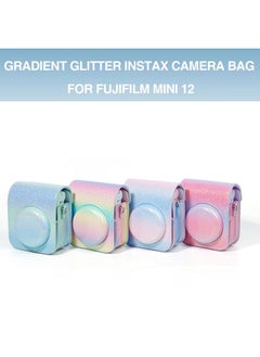 O Ozone Protective Camera Case for Fujifilm Instax Mini 12 Instant Camera PU Leather Glitter Gradient Style Camera Bag with Shoulder Strap- Pink-Purple  - Image 2