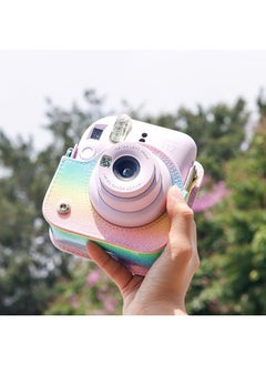 O Ozone Protective Camera Case for Fujifilm Instax Mini 12 Instant Camera PU Leather Glitter Gradient Style Camera Bag with Shoulder Strap- Pink-Purple  - Image 4