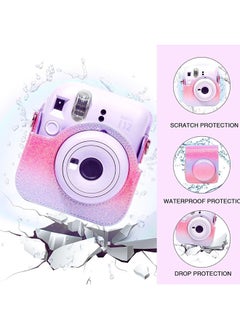 O Ozone Protective Camera Case for Fujifilm Instax Mini 12 Instant Camera PU Leather Glitter Gradient Style Camera Bag with Shoulder Strap- Pink-Purple  - Image 3