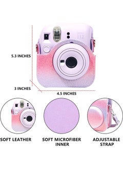 O Ozone Protective Camera Case for Fujifilm Instax Mini 12 Instant Camera PU Leather Glitter Gradient Style Camera Bag with Shoulder Strap- Pink-Purple  - Image 5