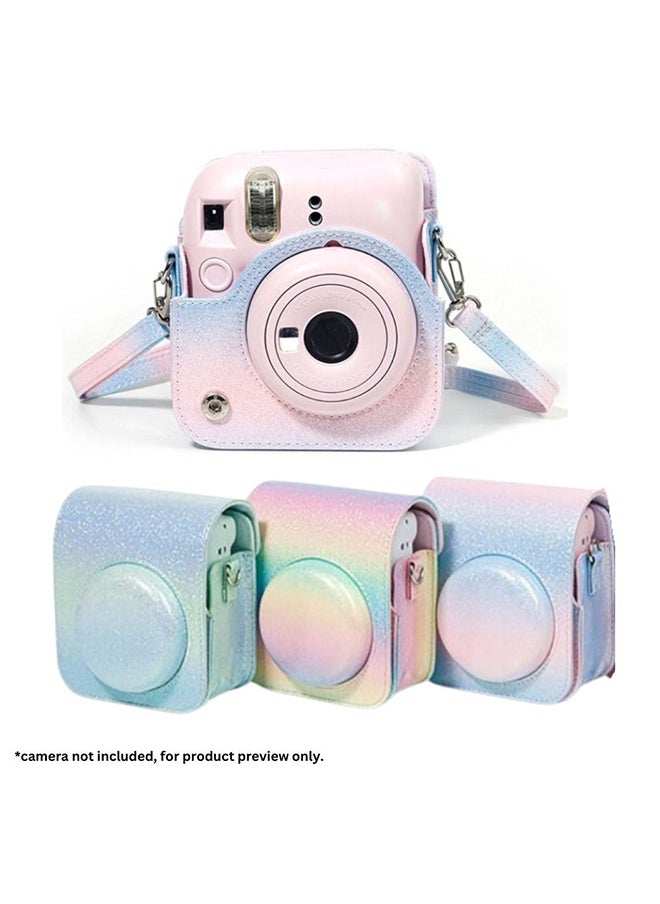O Ozone - Protective Camera Case for Fujifilm Instax Mini 12 Instant Camera PU Leather Glitter Gradient Style Camera Bag with Shoulder Strap- Pink-Purple - Image 1