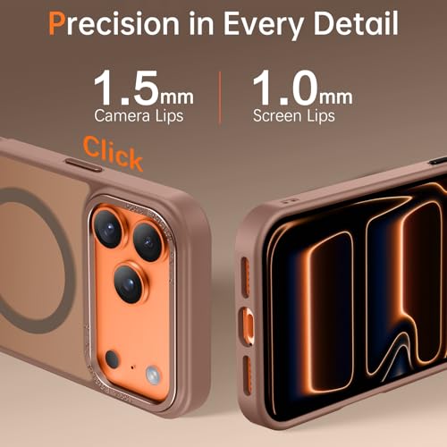 YINLAI for iPhone 17 Pro Case 6.3-inch,Magnetic Compatible with MagSafe, Slim Matte Anti-Fingerprint, Shockproof Full Body Military Grade Protection for iPhone 17 Pro Cover, Brown - Image 5