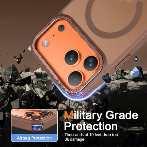 YINLAI for iPhone 17 Pro Case 6.3-inch,Magnetic Compatible with MagSafe, Slim Matte Anti-Fingerprint, Shockproof Full Body Military Grade Protection for iPhone 17 Pro Cover, Brown - Image 4