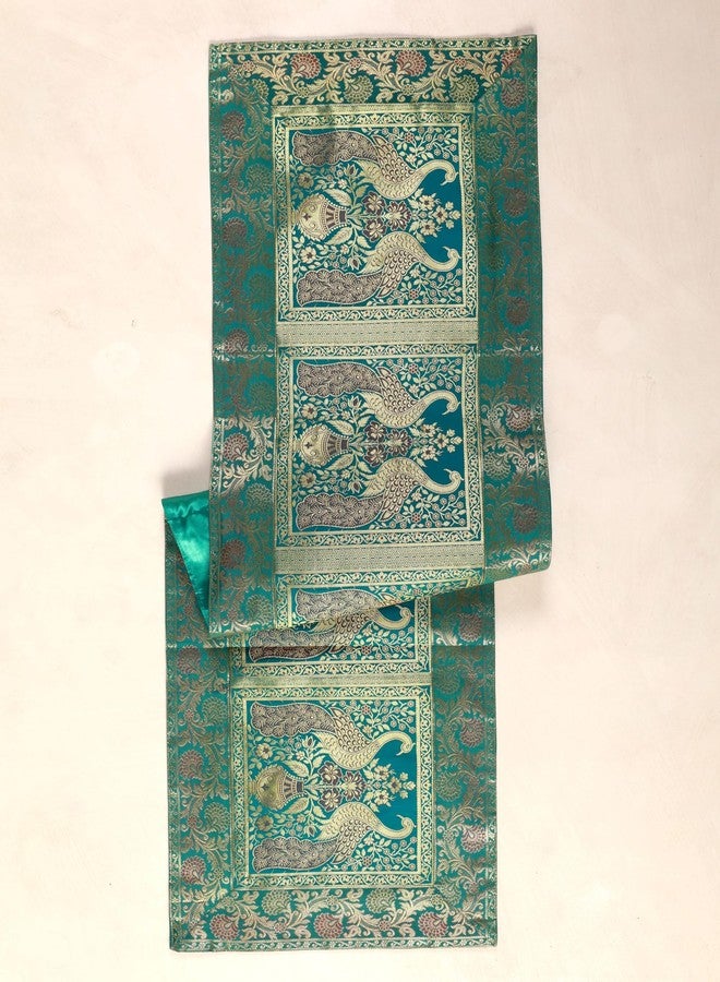 COTSILER Indian Decorative Silk Table Runner, 16x60 Inches Table Runners for Events and Parties, Celebaration & Home Decoration ,Multicolor (Green) - Image 2