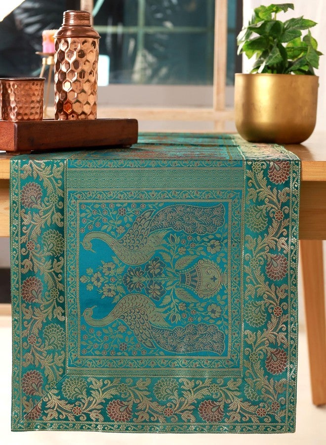 COTSILER Indian Decorative Silk Table Runner, 16x60 Inches Table Runners for Events and Parties, Celebaration & Home Decoration ,Multicolor (Green) - Image 3