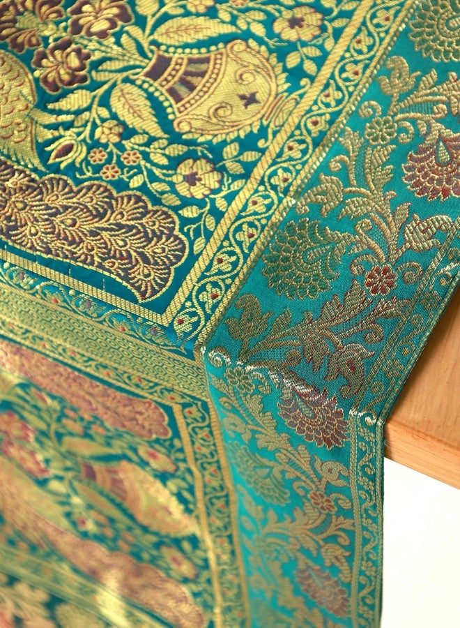 COTSILER Indian Decorative Silk Table Runner, 16x60 Inches Table Runners for Events and Parties, Celebaration & Home Decoration ,Multicolor (Green) - Image 5