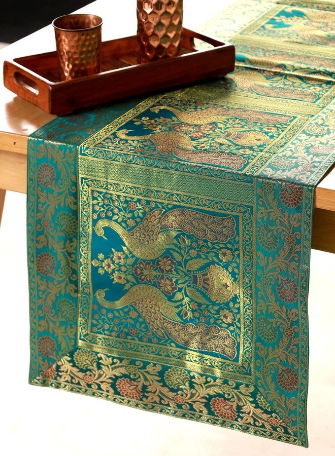 COTSILER Indian Decorative Silk Table Runner, 16x60 Inches Table Runners for Events and Parties, Celebaration & Home Decoration ,Multicolor (Green) - Image 1