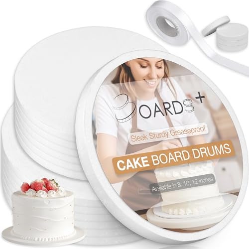 BOARDS Cake Drums 8  10 Inch 2 Sizes 14 Pack Total  12 Thick Cake Rounds  Free Prop Up Tool  Matching Ribbon  Sturdy  Greaseproof Seamless Cake Circles For Presenting HeavyTiered Cakes