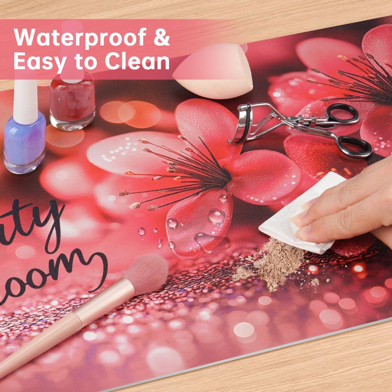 Aphlos Dual-Sided Synthetic Leather Decorative Makeup Mat for Crafting, Furniture Protection, Scratch & Stain Resistant Surface Desk Pad, Waterproof Easy to Clean Vanity Protector (Floral Black) - Image 3