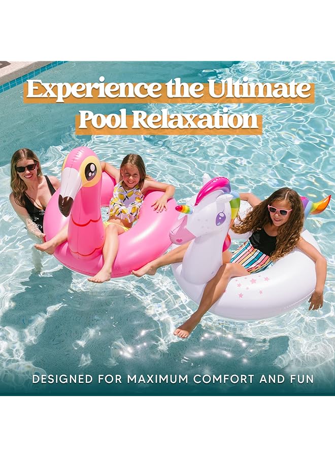 JOYIN 2 Pack Flamingo Unicorn Pool Float Fun Floaties Inflatable Swimming Pool Tubes Toys Party Decorations Summer Vacation Lake Beach Floaty Swim Rings Raft Lounger For Adults & Kids - Image 2
