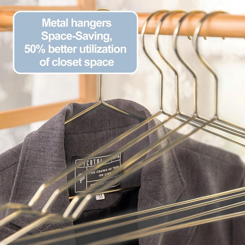 SPECILITE Metal Hangers 60 Pack Heavy Duty, Strong Wire Clothes Hangers with Notches, Space Saving Hangers Bulk for Standard Size Coats, Shirts, Suits, Pants -Gold - Image 4