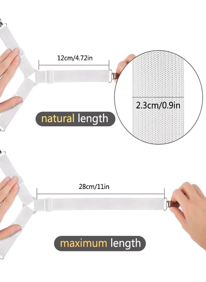 وهاواي 4PCS Bed Sheet Straps, Adjustable Elastic Fasteners with Metal Clips, Triangle Sheet Fasteners, Fitted Bed Sheet Holders for Bed, Mattress Cover, Fitted Bed Sheets, Sofa Cushion White  - Image 2