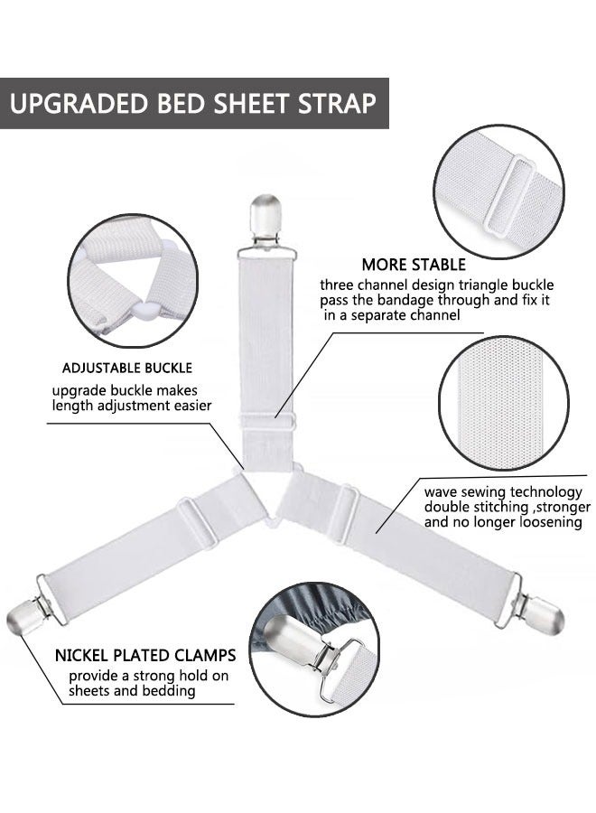 وهاواي 4PCS Bed Sheet Straps, Adjustable Elastic Fasteners with Metal Clips, Triangle Sheet Fasteners, Fitted Bed Sheet Holders for Bed, Mattress Cover, Fitted Bed Sheets, Sofa Cushion White  - Image 3