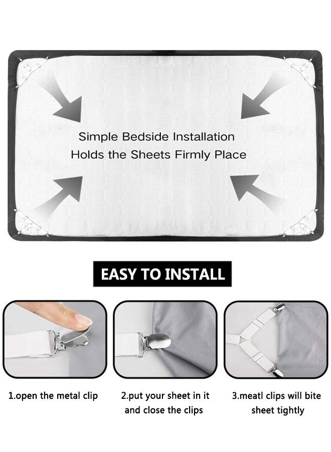 وهاواي 4PCS Bed Sheet Straps, Adjustable Elastic Fasteners with Metal Clips, Triangle Sheet Fasteners, Fitted Bed Sheet Holders for Bed, Mattress Cover, Fitted Bed Sheets, Sofa Cushion White  - Image 4