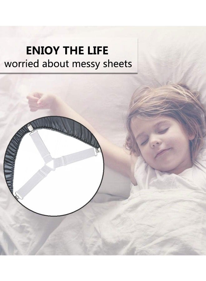 4PCS Bed Sheet Straps, Adjustable Elastic Fasteners with Metal Clips, Triangle Sheet Fasteners, Fitted Bed Sheet Holders for Bed, Mattress Cover, Fitted Bed Sheets, Sofa Cushion White