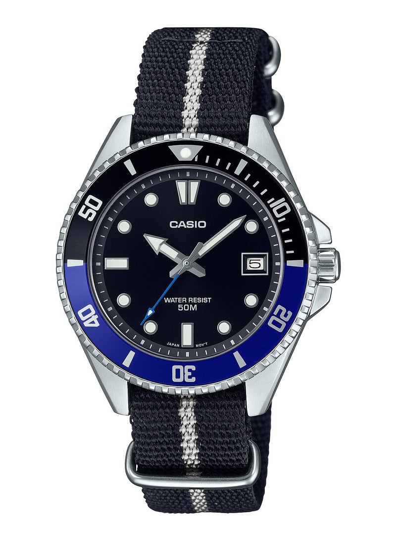 CASIO Ladies Black Dial Quartz Nylon Strap Watch MDV-10C-1A2VDF - Image 1