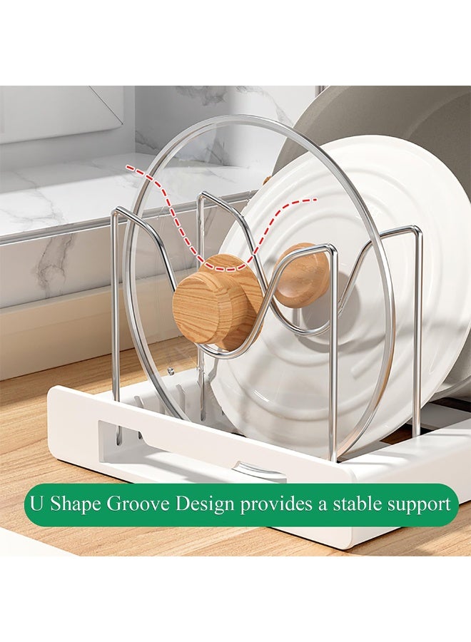 Kitchen cabinet storage rack, 56cm expandable food storage box cover divider, pot and bowl lid storage rack with 7 adjustable partitions (universal for cabinets/countertops, 1 set, white) - Image 3
