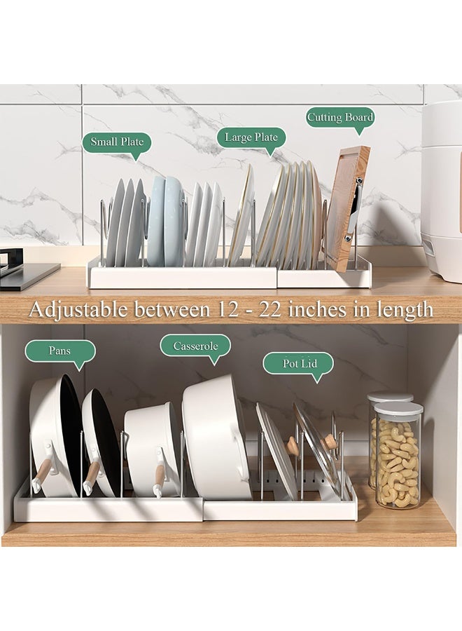 Kitchen cabinet storage rack, 56cm expandable food storage box cover divider, pot and bowl lid storage rack with 7 adjustable partitions (universal for cabinets/countertops, 1 set, white) - Image 5