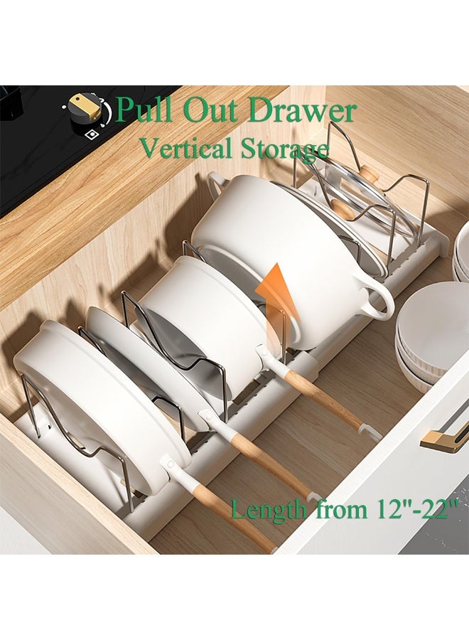Kitchen cabinet storage rack, 56cm expandable food storage box cover divider, pot and bowl lid storage rack with 7 adjustable partitions (universal for cabinets/countertops, 1 set, white) - Image 2