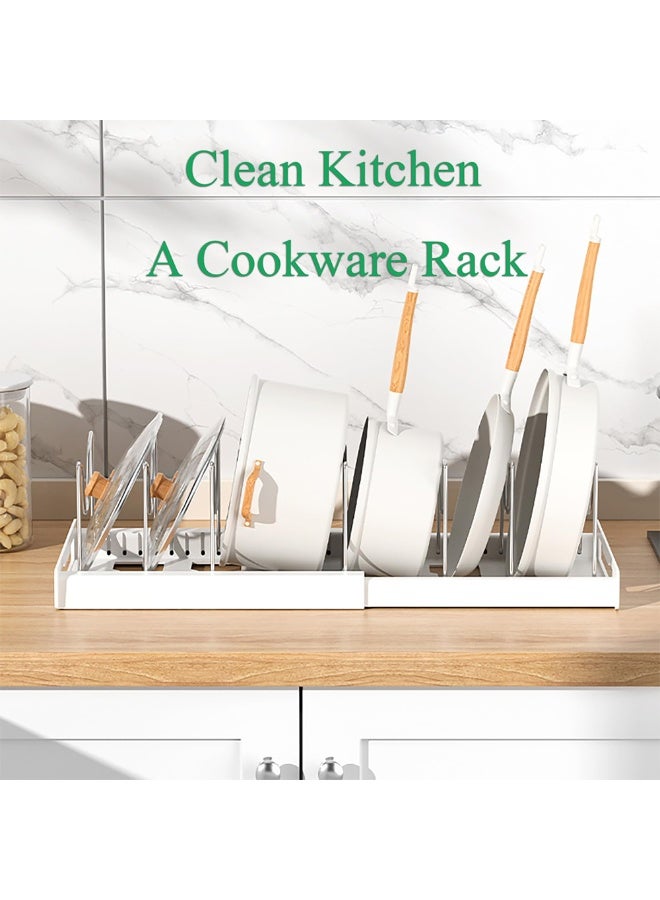 Kitchen cabinet storage rack, 56cm expandable food storage box cover divider, pot and bowl lid storage rack with 7 adjustable partitions (universal for cabinets/countertops, 1 set, white) - Image 1