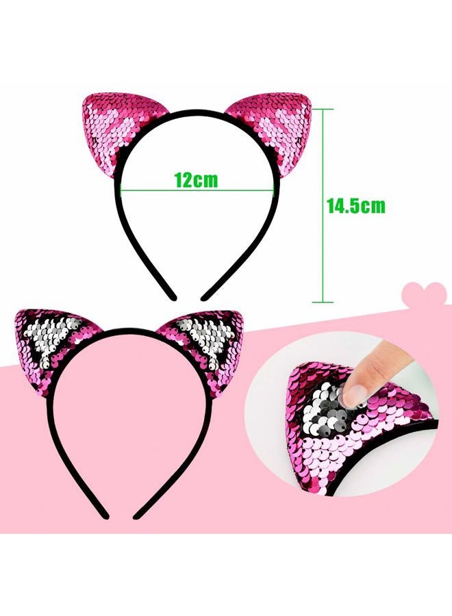 WXJ13 10 Pieces Cat Ears Headbands Reversible Sequins Headbands Hair Accessories for Girls and Women - Image 4
