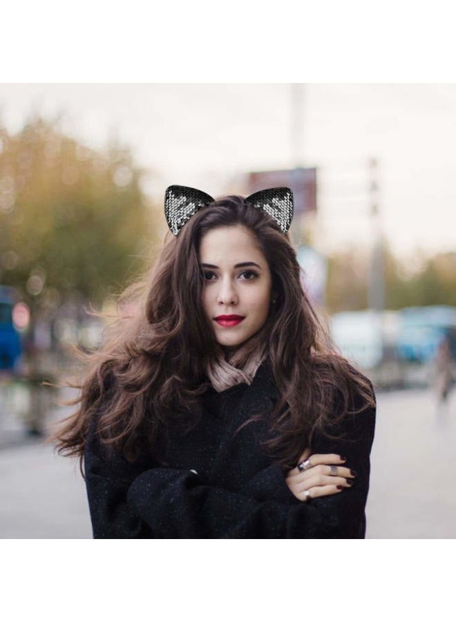 WXJ13 10 Pieces Cat Ears Headbands Reversible Sequins Headbands Hair Accessories for Girls and Women - Image 2