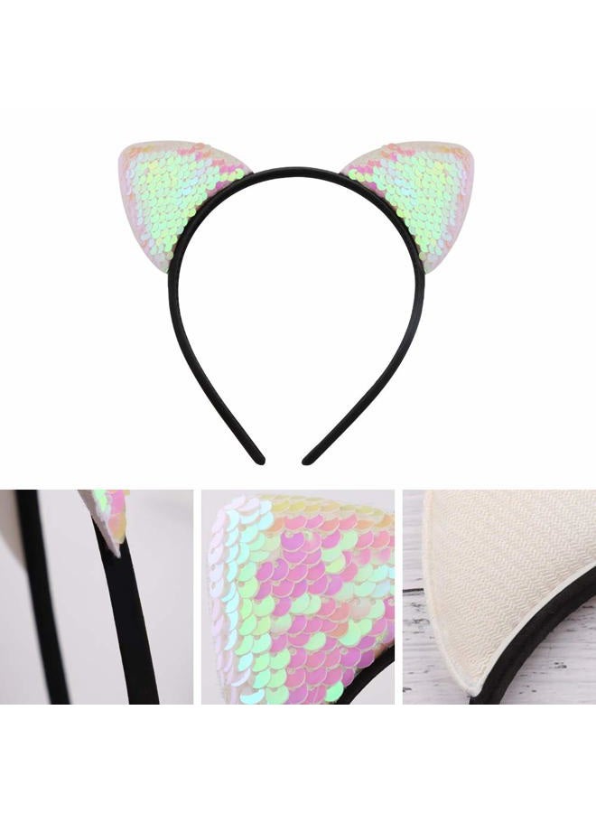 WXJ13 10 Pieces Cat Ears Headbands Reversible Sequins Headbands Hair Accessories for Girls and Women - Image 3