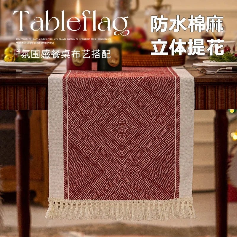 Y&D New Scandinavian Modern Waterproof Jacquard Table Runner with Tassel – Luxury Dining Table Decor, Striped Pattern, Machine Washable - Image 5