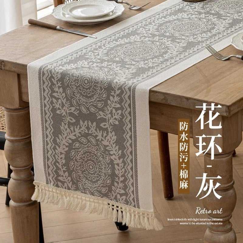 Y&D New Scandinavian Modern Waterproof Jacquard Table Runner with Tassel – Luxury Dining Table Decor, Striped Pattern, Machine Washable - Image 1