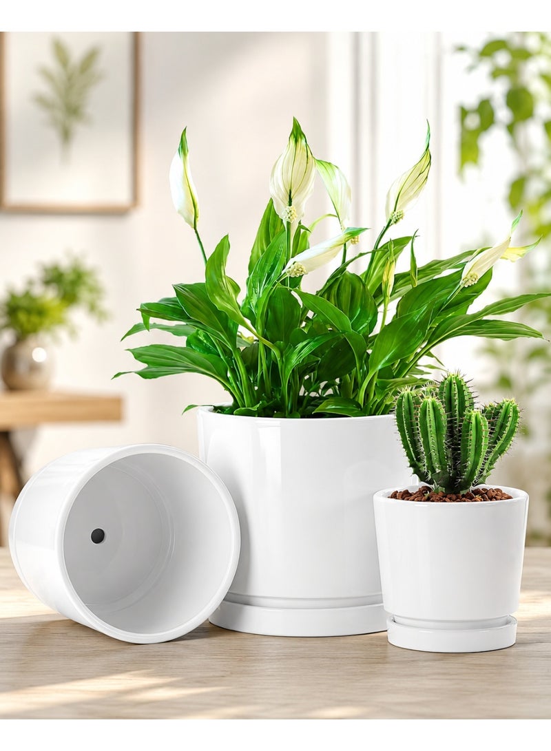 vsell24 White Ceramic Flower Pots with Drainage Hole for Indoor Outdoor Plants - Image 2