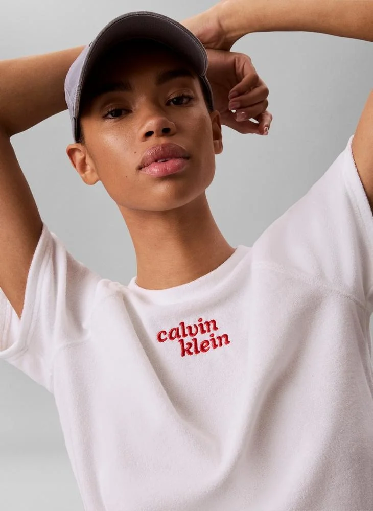 Calvin Klein Jeans Bright White Cropped Terry Towelling Short Sleeve Jumper for Women | Best Price UAE