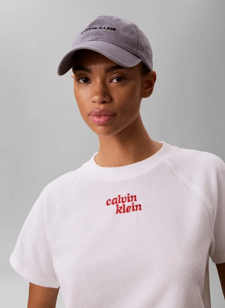 Calvin Klein Jeans Bright White Cropped Terry Towelling Short Sleeve Jumper for Women | Best Price UAE