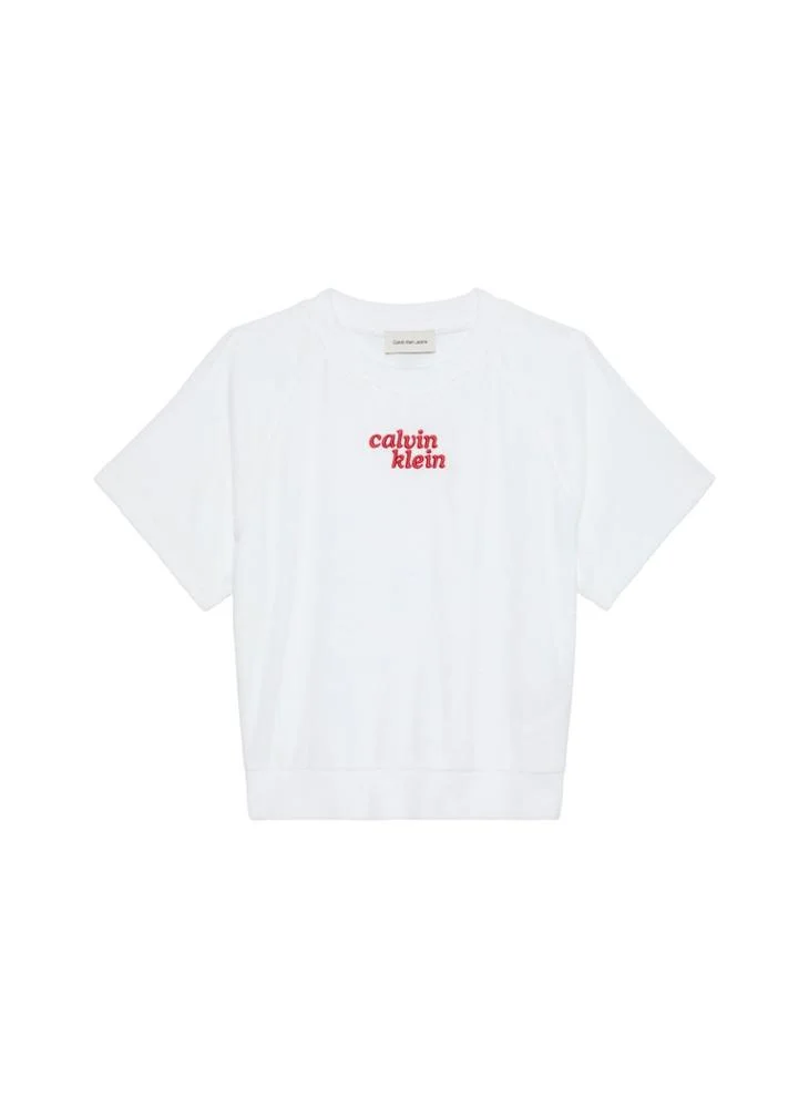 Calvin Klein Jeans Bright White Cropped Terry Towelling Short Sleeve Jumper for Women | Best Price UAE