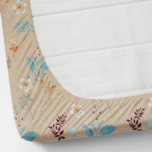 CB HOME Glace Cotton Fitted King Size Bedsheet for Double Bed with 2 Pillow Covers 72x78x8'' All Round Elastic Print-26 (Print 29, Floral & Traditional King (72x78x8)) - Image 5